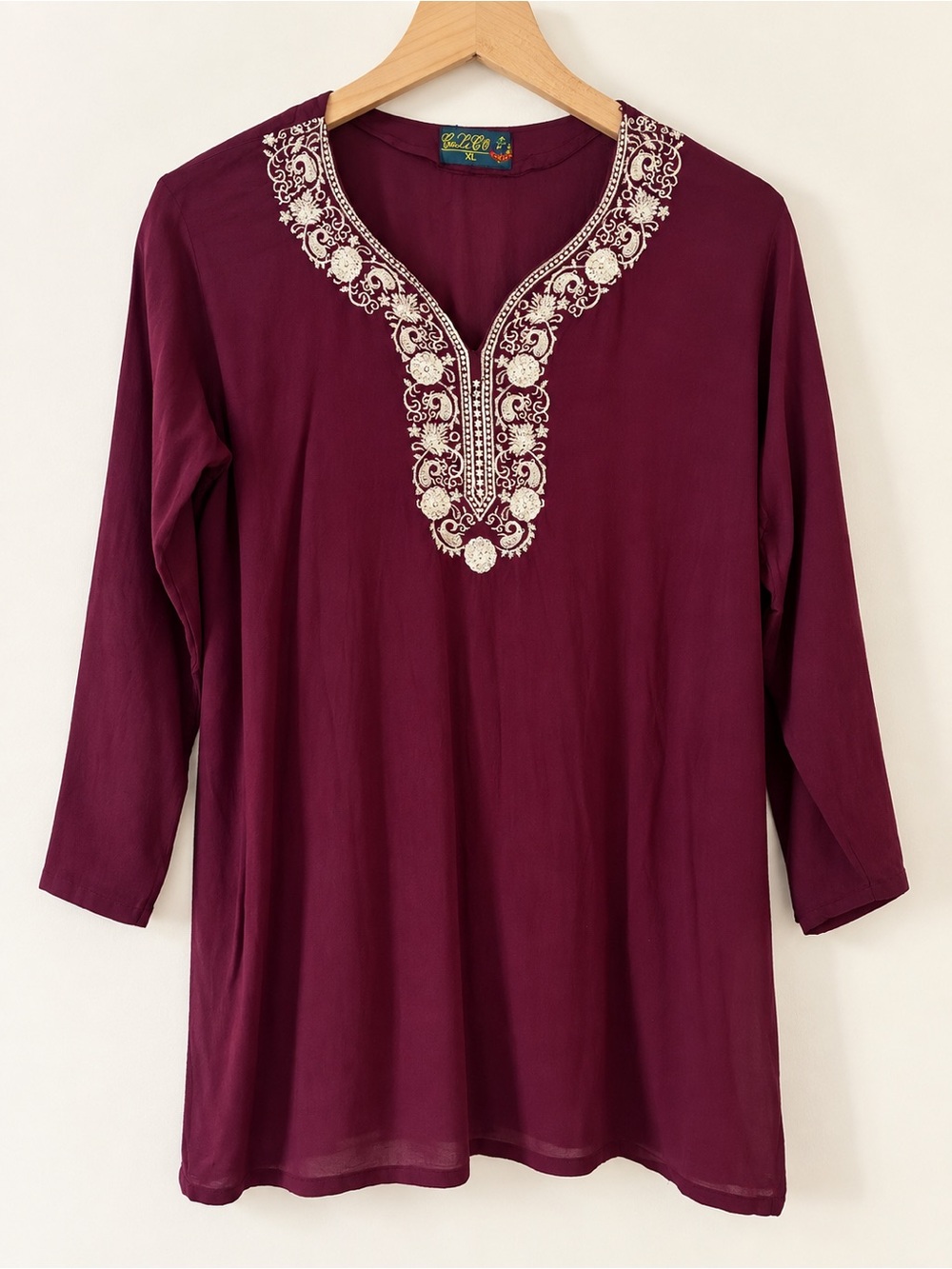 Burgundy Maroon Embroidered Pakistani Indian Kurta Tunic Top